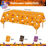 EVYIENEN 3 Pack Happy Halloween Tablecloth,Halloween Cute Pumpkin Ghost Plastic Table Cloth Waterproof Disposable Rectangular for Halloweens Party Picnic Dinner Decor