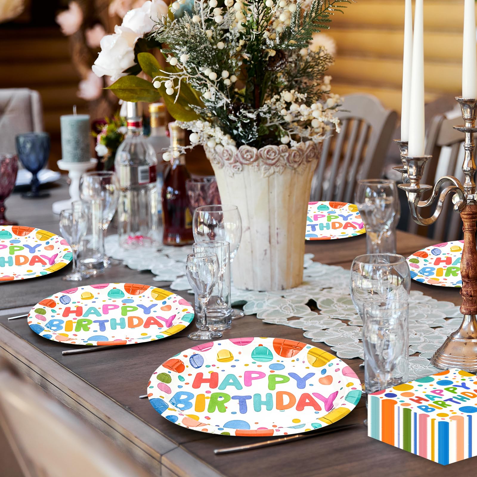 40PCS Happy Birthday Party Plates and Napkins,Includes Disposable Paper Plates and Napkins Birthday Dots Design Party Supplies for Adults and Kids Decorations (20 Guests )