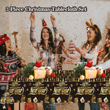 EVYIENEN 3Pcs Happy New Year Tablecloths,Black and Gold Table Covers Disposable Plastic Waterproof Tables Cover for 2026 New Year Table Supplies