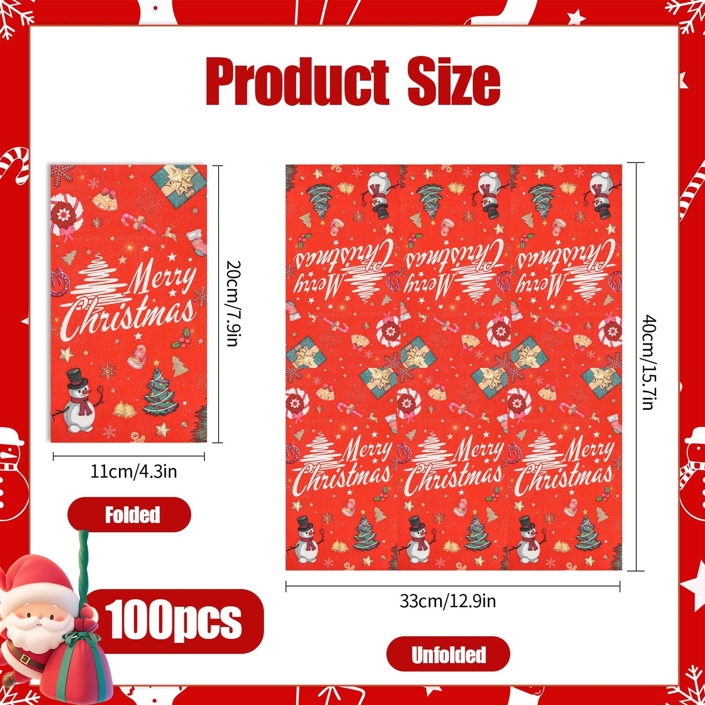 100 Pack Christmas Guest Napkins-Disposable Marry Christma Guest Hand Towel Bathroom Napkins for Winter Snowflakes Party Paper Cocktail Party Supplies