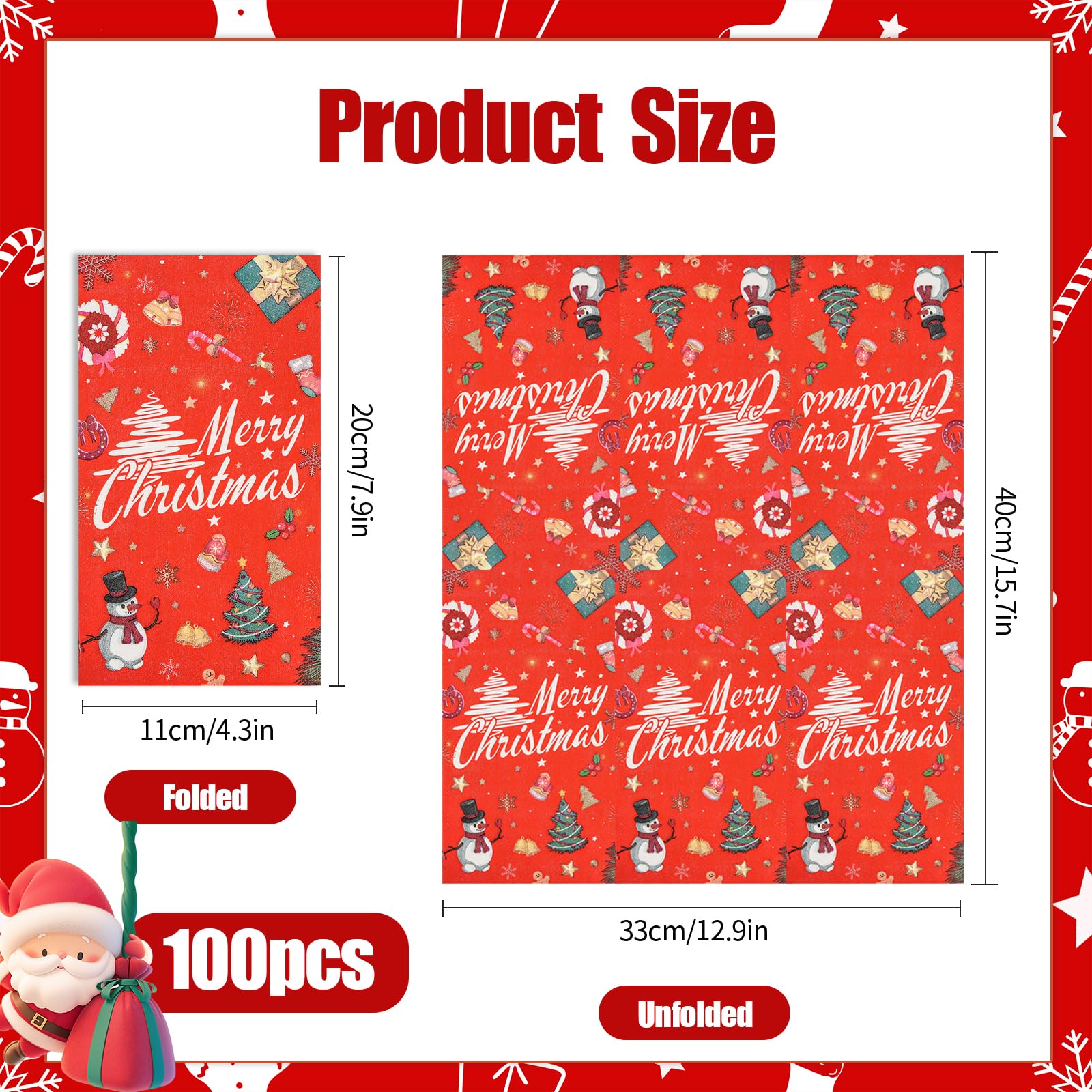 100 Pack Christmas Guest Napkins-Disposable Marry Christma Guest Hand Towel Bathroom Napkins for Winter Snowflakes Party Paper Cocktail Party Supplies