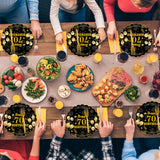 EVYIENEN 75 PCS 70th Birthday Party Supplies Paper Plates and Napkins,Black and Gold 70th Birthday Plates Napkins Tableware Set for Boys Girls Tableware Set Decorations