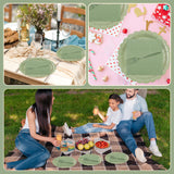 150Pcs Sage Green Paper Plates and Napkins,50 Sage Green Guest Scalloped Paper Tableware Forks Disposable Dinnerwaret Kit for Baby Shower Bridal Wedding Birthday Party New Year Decorations (9inch)