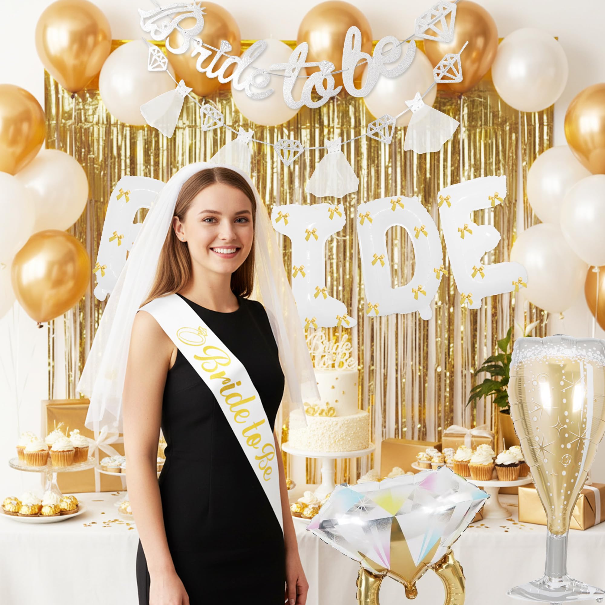 Sand White Bachelorette Party Decorations - 67pcs Bridal Shower Bride to Be Decor with Bride Banner Balloons, Fringe Curtains Veil Sash for Wedding Engagement Coast Hen Party