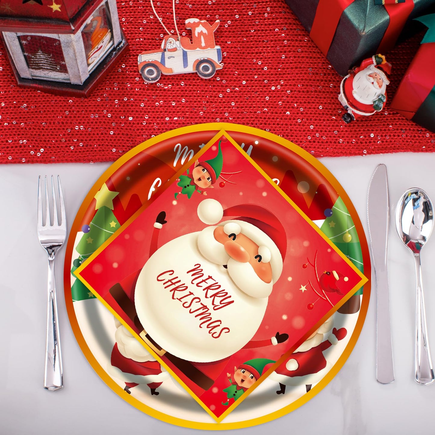 EVYIENEN 40pcs Christmas Paper Plates and Napkins Set, Christmas Party Supplies Disposable Holiday Santa Claus Tableware for Merry Xmas Winter Holiday Theme Party Decor,Serves 20