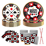 50PCS Casino Poker Tableware Set, Includes Straw Cups, Plates, Napkins - Disposable Party Supplies for Birthday, Weddings