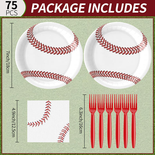 75Pcs Basketball Paper Plates and Napkins Party Supplies, 7 Inch Disposable Tableware Set with Forks, Sports Birthday Party Dinnerware, Serves 25 Guests