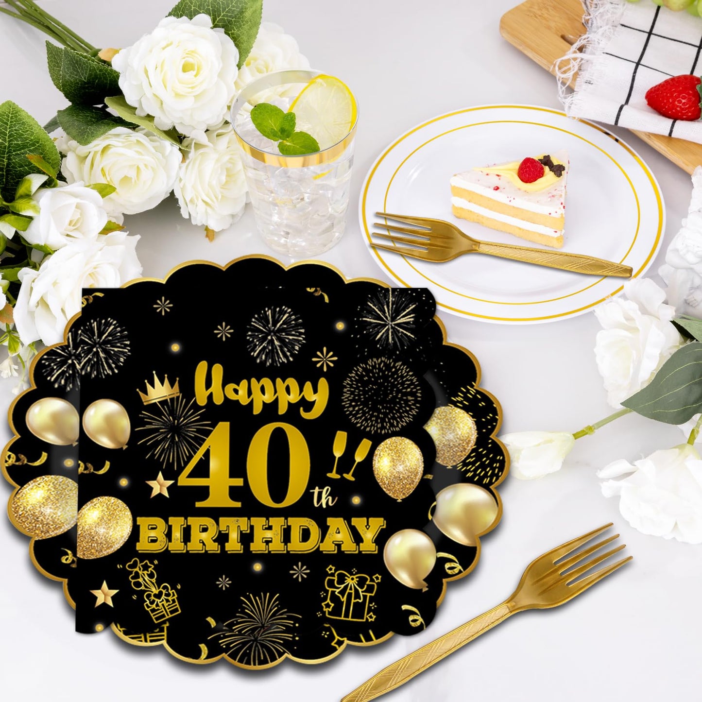75 PCS 60th Birthday Party Supplies Paper Plates and Napkins,Black and Gold 60th Birthday Plates Napkins Tableware Set for Boys Girls Tableware Set Decorations