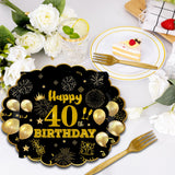 75 PCS 60th Birthday Party Supplies Paper Plates and Napkins,Black and Gold 60th Birthday Plates Napkins Tableware Set for Boys Girls Tableware Set Decorations