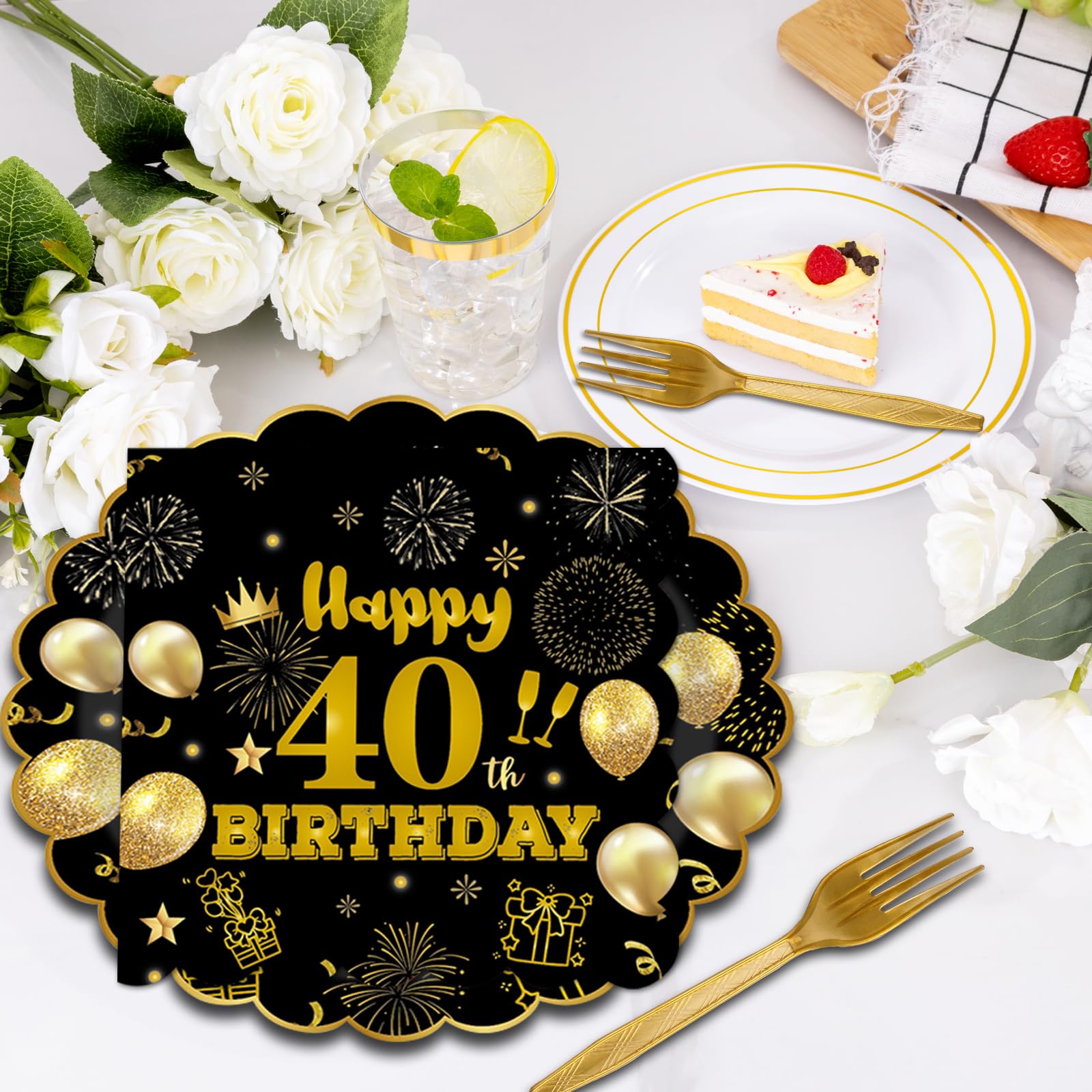 75 PCS 60th Birthday Party Supplies Paper Plates and Napkins,Black and Gold 60th Birthday Plates Napkins Tableware Set for Boys Girls Tableware Set Decorations