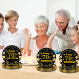 EVYIENEN 50Pcs 70th Birthday Party Paper Plates,7inch Disposable Black and Gold Scalloped Dessert Party Plates for Birthday Wedding Anniversary Reception Event Decorations