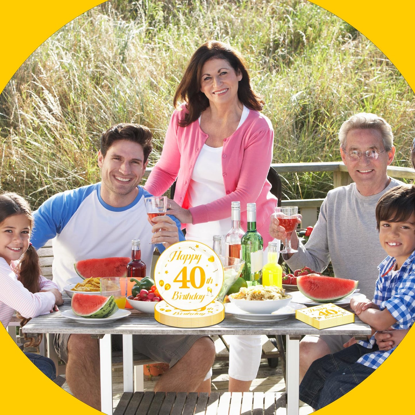 EVYIENEN 50PCS 40th Happy Birthday Plates and Napkins,7 Inch Premium Wihte and Gold Birthday Dessert Cake Plates Party and Cocktail Napkin for Men and WomenTable Anniversary Decoration
