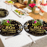 50Pcs 80th Birthday Paper Plates, 9 Inch Black and Gold Disposable Dessert Plates for Men and Women, 80th Birthday and Wedding Party