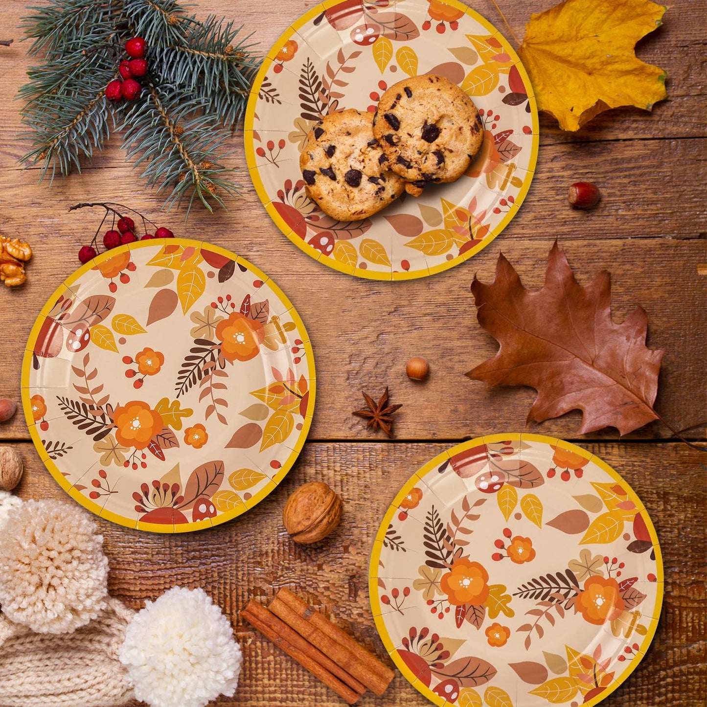 50 Pack Fall Paper Plates,7inch Disposable Fall Maple Leaf Paper Dinner Party Plates for Thanksgiving Birthday Holiday Family Gatherings Parties (Maple Leaf)