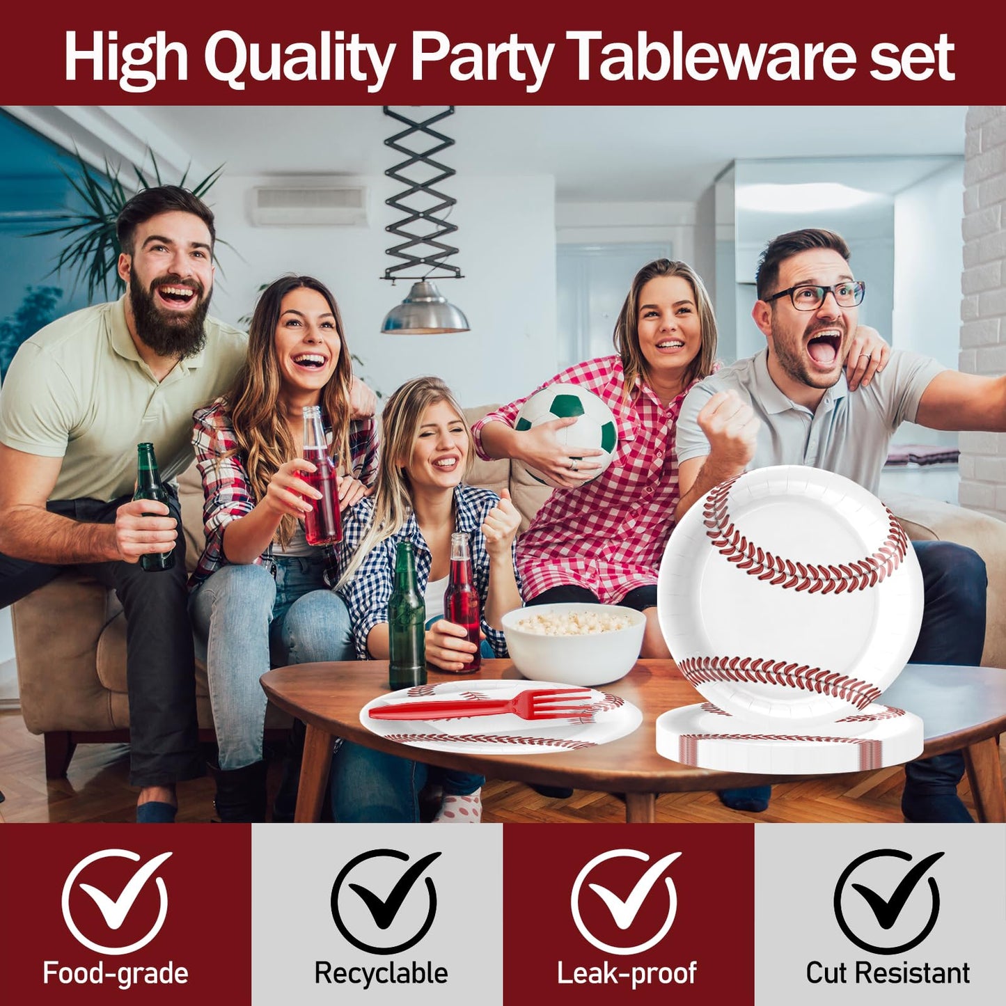 75Pcs Soccer Paper Plates and Napkins Party Supplies, 7 Inch Disposable Tableware Set with Forks, Sports Birthday Party Dinnerware, Serves 25 Guests