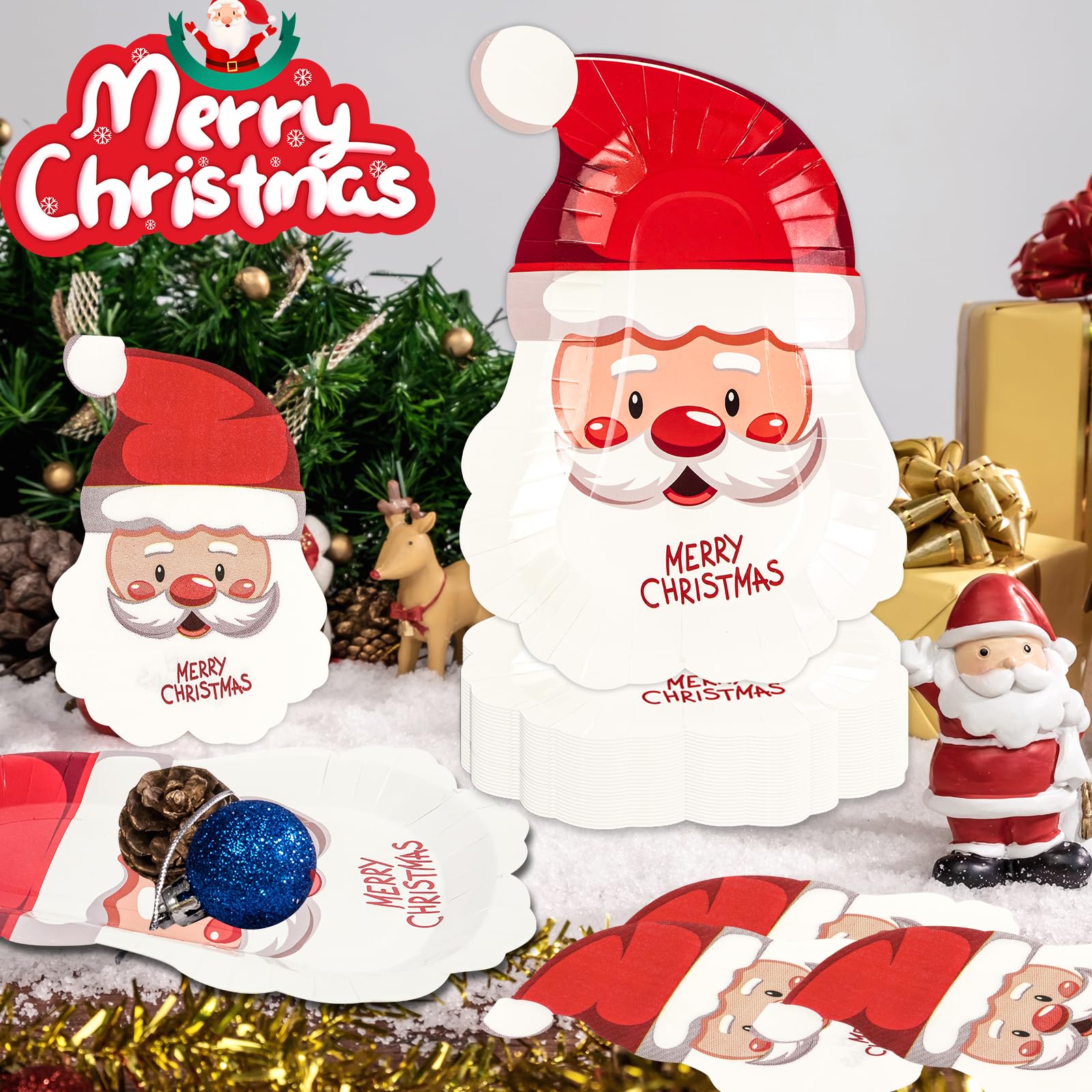 EVYIENEN 40 Pcs Santa Paper Plates and Napkins,Disposable Santa Claus Party Dinner Plates for Christmas Wedding Birthday Party Decorations,Serve 20