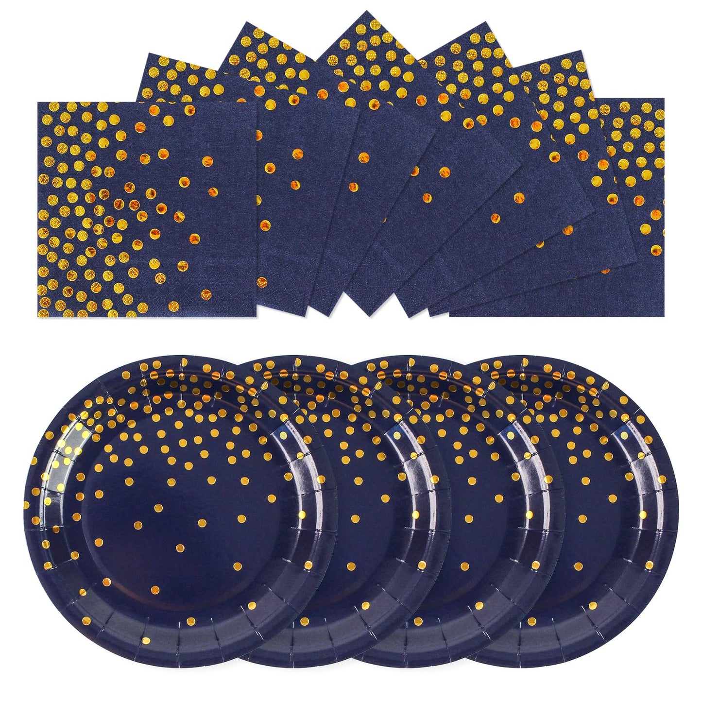 EVYIENEN 50PCS Dark Blue and Gold Dinner Plates and Napkins Party Supplies,25 x 7 Dark Blue Gold Foil Decorations Dessert Plates and 25 x 6.5 Napkins for Birthdays New Year Weddings Graduations
