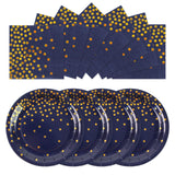 EVYIENEN 50PCS Dark Blue and Gold Dinner Plates and Napkins Party Supplies,25 x 7 Dark Blue Gold Foil Decorations Dessert Plates and 25 x 6.5 Napkins for Birthdays New Year Weddings Graduations