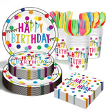 Birthday Plates & Napkins Party supplies - 175Pcs Happy Birthday Paper Plates and Napkins Sets, Disposable Happy Birthday Dots Tableware Set for Boys and Girls Party Decorations, Serves 25