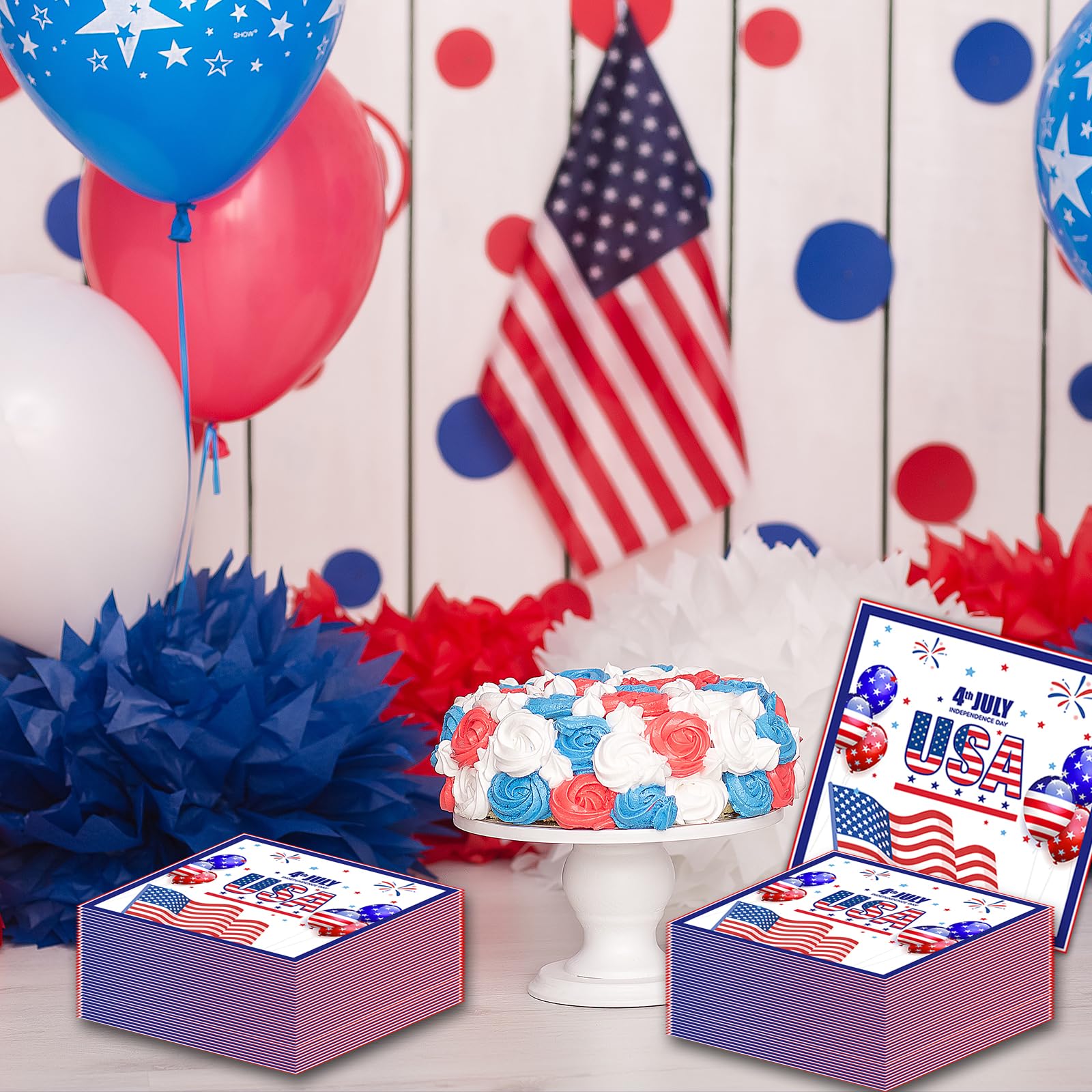 40Pcs 4th of July Napkins,American Flag Patriotic Disposable Luncheon Cocktail Paper Napkins for Independence Patriotic Party Supplies- 6.5 x 6.5 Inch