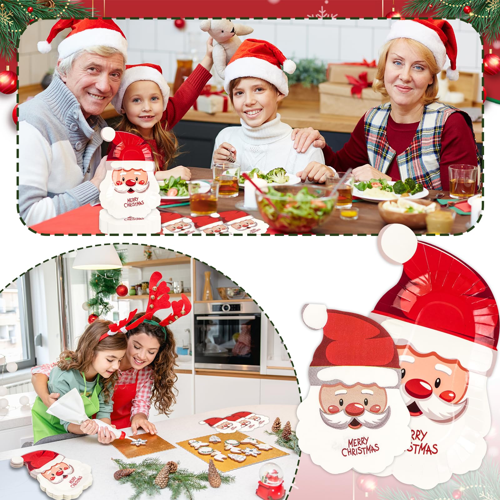 EVYIENEN 40 Pcs Santa Paper Plates and Napkins,Disposable Santa Claus Party Dinner Plates for Christmas Wedding Birthday Party Decorations,Serve 20