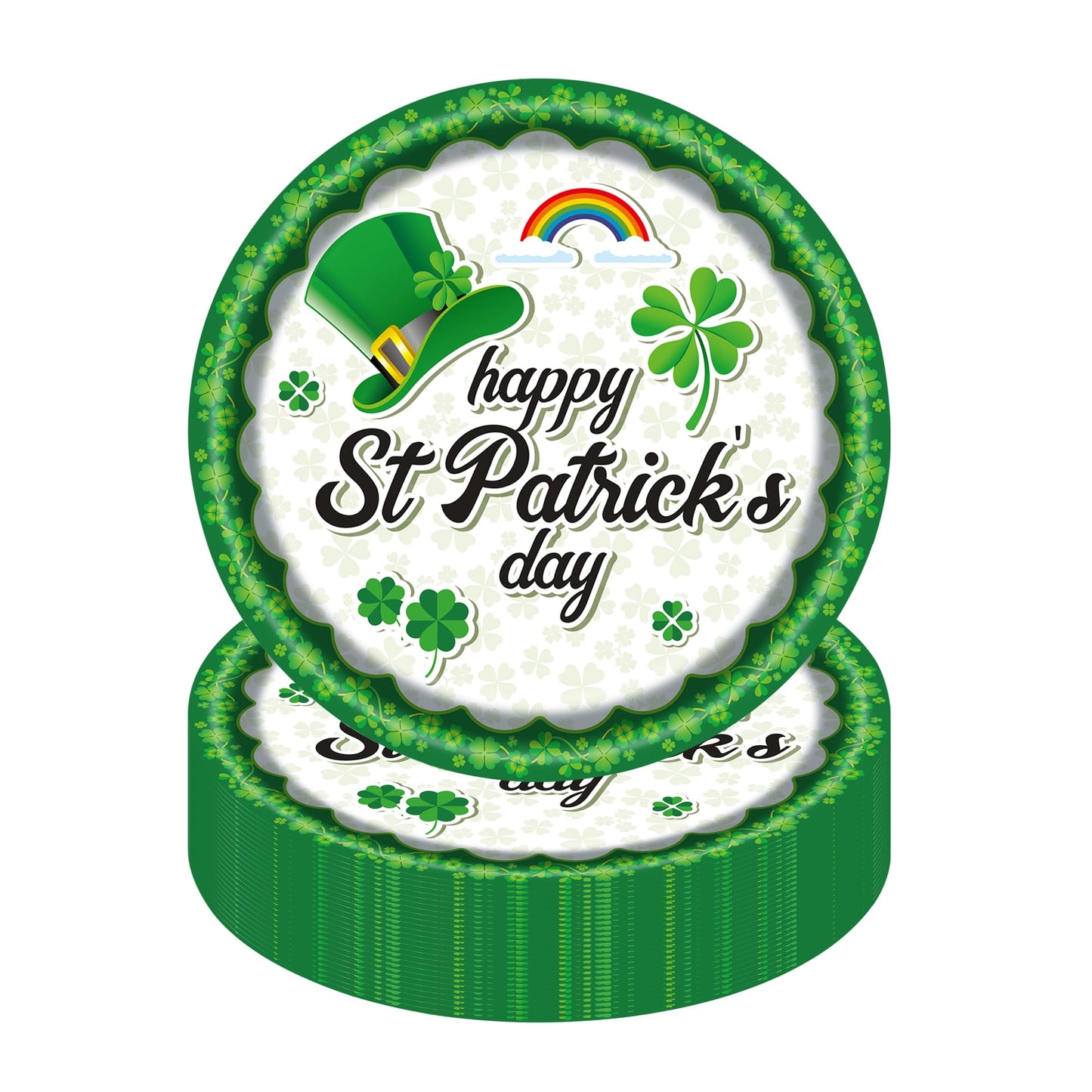 EVYIENEN 50PCS St. Patrick's Day 7-Inch Paper Plates - Green and White Lucky Shamrock Dessert Plates, Disposable Dinner Decorations for St. Patrick's Day Irish Party Supplies