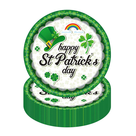 EVYIENEN 50PCS St. Patrick's Day 7-Inch Paper Plates - Green and White Lucky Shamrock Dessert Plates, Disposable Dinner Decorations for St. Patrick's Day Irish Party Supplies