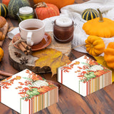 40 PCS Fall Pumpkin Paper Napkins Watercolor Autumn Luncheon Napkins Disposable Pumpkins Maple Leaves Party Napkin for Autumn Thanksgiving Harvest Home Kitchen Party Supplies, 6.5 x 6.5 Inch