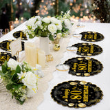 EVYIENEN 50Pcs 80th Birthday Party Paper Plates,7inch Disposable Black and Gold Scalloped Dessert Party Plates for Birthday Wedding Anniversary Reception Event Decorations