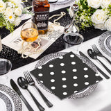 50pcs White Polka Dot Black Napkins, Disposable 2-Ply Cocktail & Happy Birthday Napkins, Polka Dot Party Decorations for Wedding Baby Shower Birthday Bridal Party