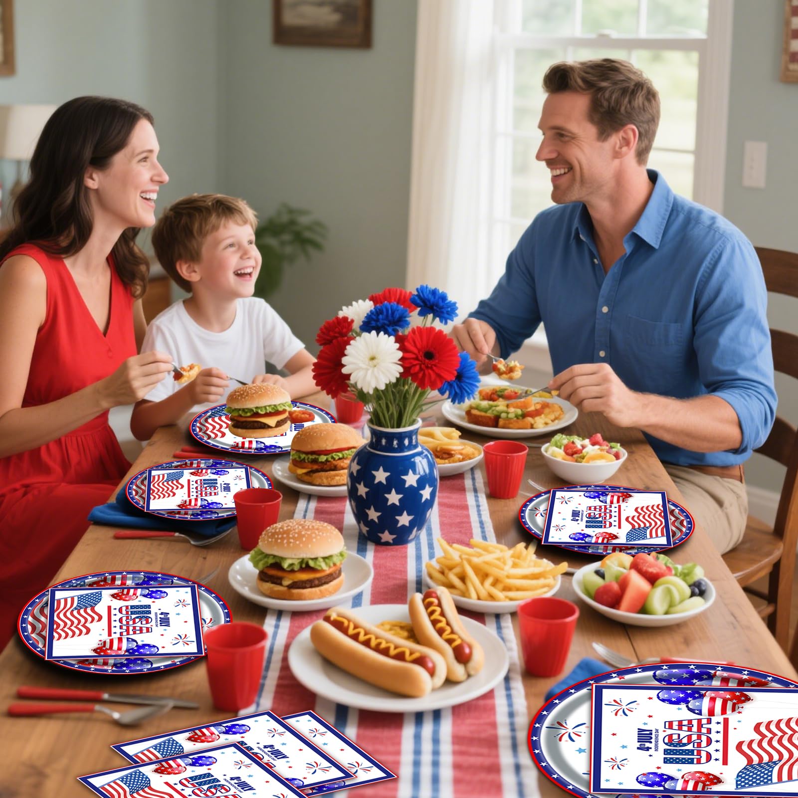 40Pcs 4th of July Paper Plates and Napkins Party Supplies Set,American Flag Dinnerware Disposable Paper Dinner Plates and Napkins for Memorial Day Veterans Day Serves 20 Guests