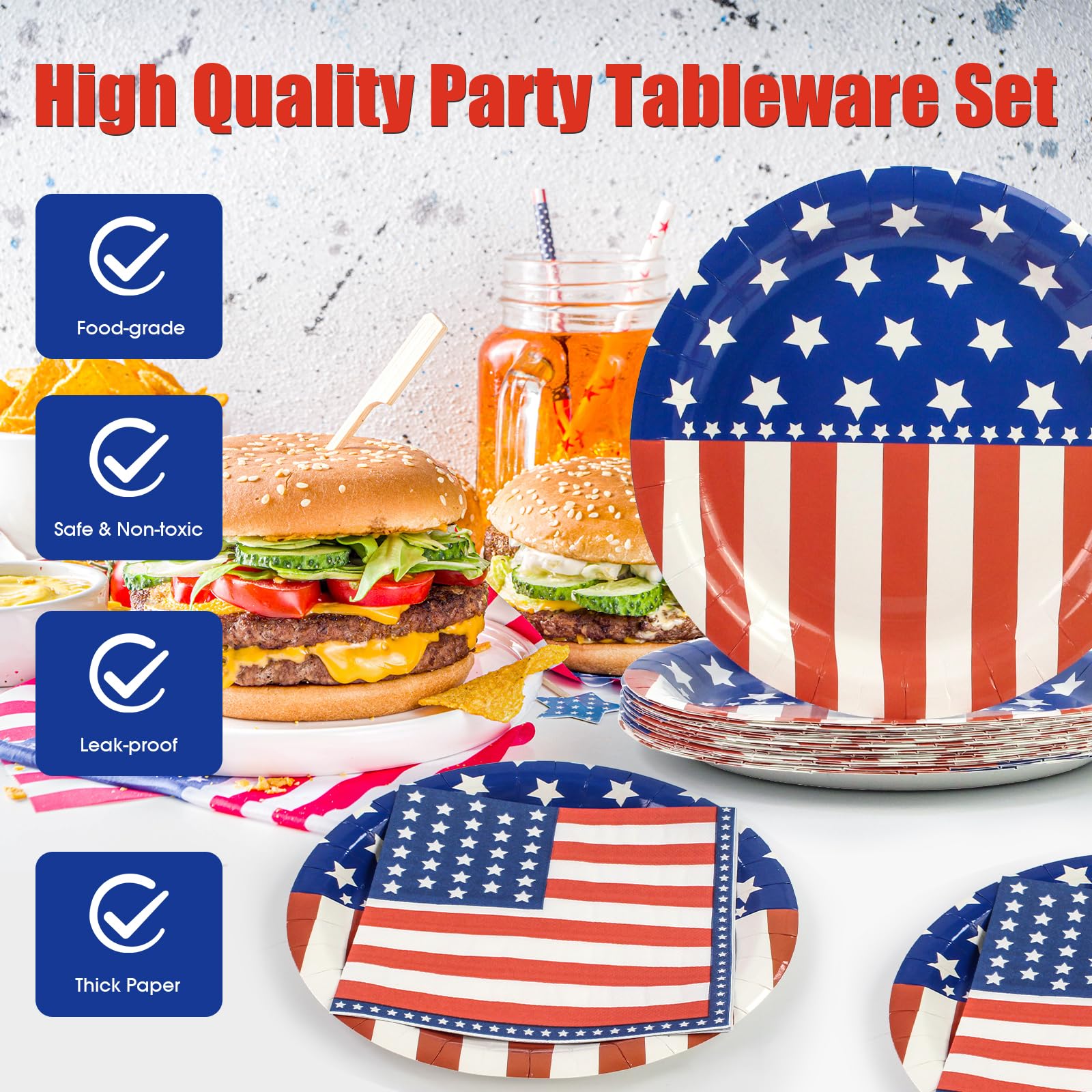 40 Pcs American Flag Patriotic Party Supplies, 9 Inch Plates & Napkins for 4th of July, Serves 20