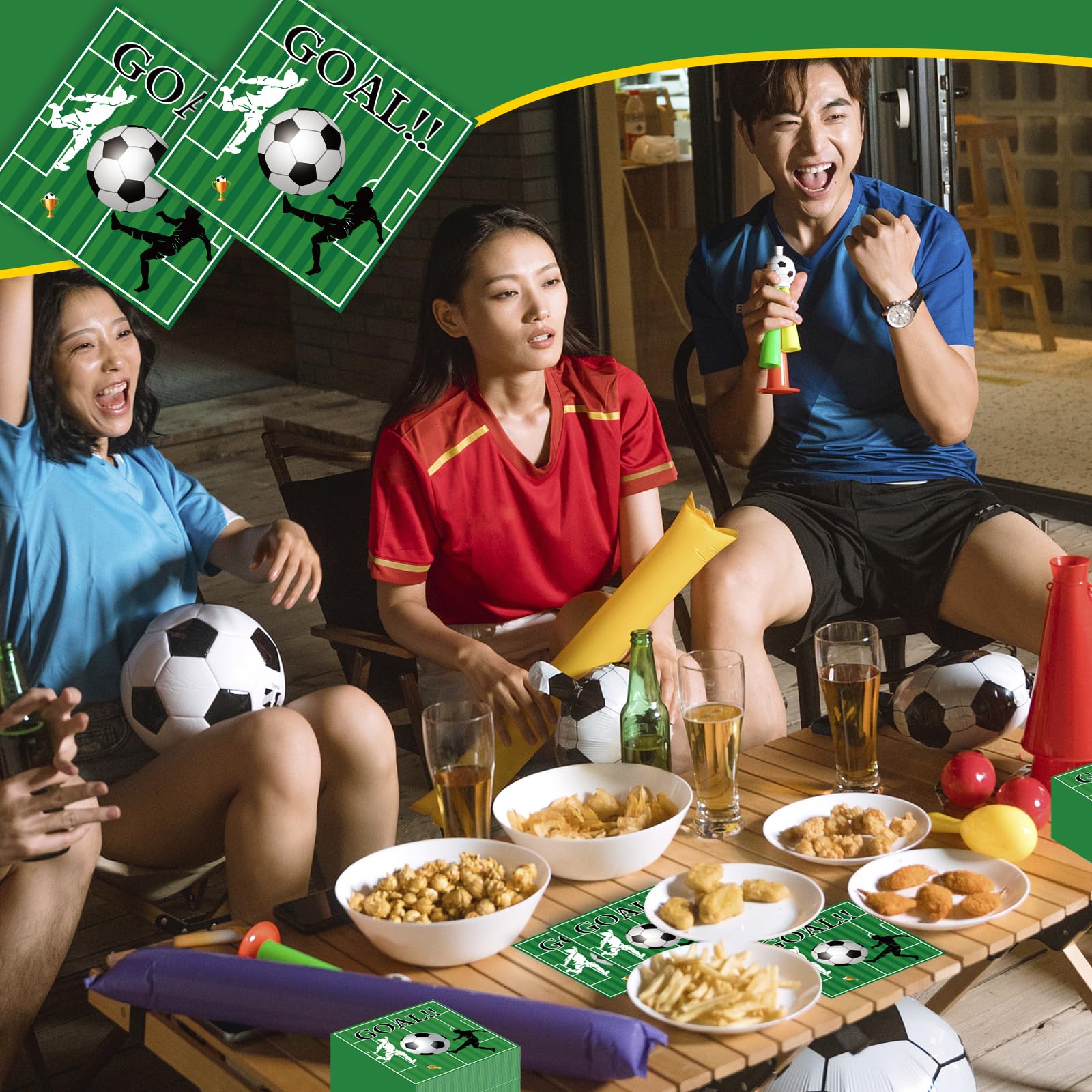 50 Pcs Soccer Paper Napkins,Soccer Paper Napkins Sports Theme Disposable Cocktail Dinner Tableware Napkins for Sports Party Decorations- 6.5 x 6.5 Inch