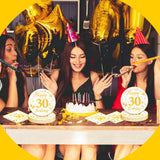 EVYIENEN 50PCS 30th Happy Birthday Plates and Napkins,7 Inch Premium Wihte and Gold Birthday Dessert Cake Plates Party and Cocktail Napkin for Men and Women Table Anniversary Decoration