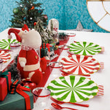 EVYIENEN 60Pcs Christmas Candy Paper Plates,7 Inch Red White and Green Striped Disposable Dinner Dessert Cake Plates Dinnerware for Christmas New Year Holiday Supplies Decorations