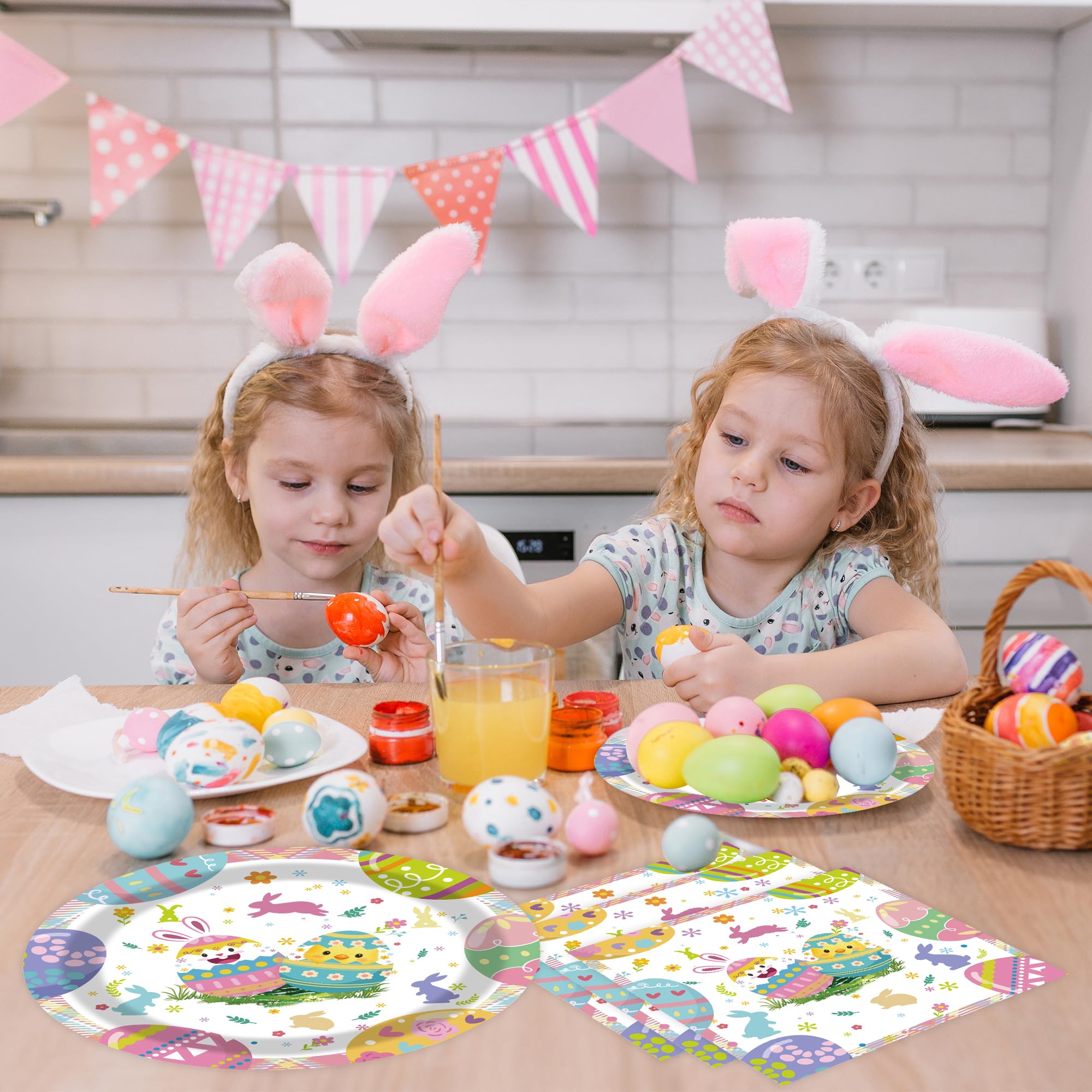 EVYIENEN 40Pcs Easter Paper Plates and Napkins Party Supplies - 9Inch Bunny Egg Plates and Napkins Disposable Dinner Tableware Set for Easter Spring Birthday Party Decorations, Serves 20