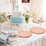 EVYIENEN 50 Pcs Pink Paper Plates,7 Inches Gold Foil Disposable Scalloped Paper Party Plates for Cake Dessert Halloween Fall Thanksgiving Birthday Wedding Baby Shower Party Decorations