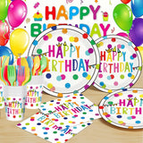 Birthday Plates & Napkins Party supplies - 175Pcs Happy Birthday Paper Plates and Napkins Sets, Disposable Happy Birthday Dots Tableware Set for Boys and Girls Party Decorations, Serves 25