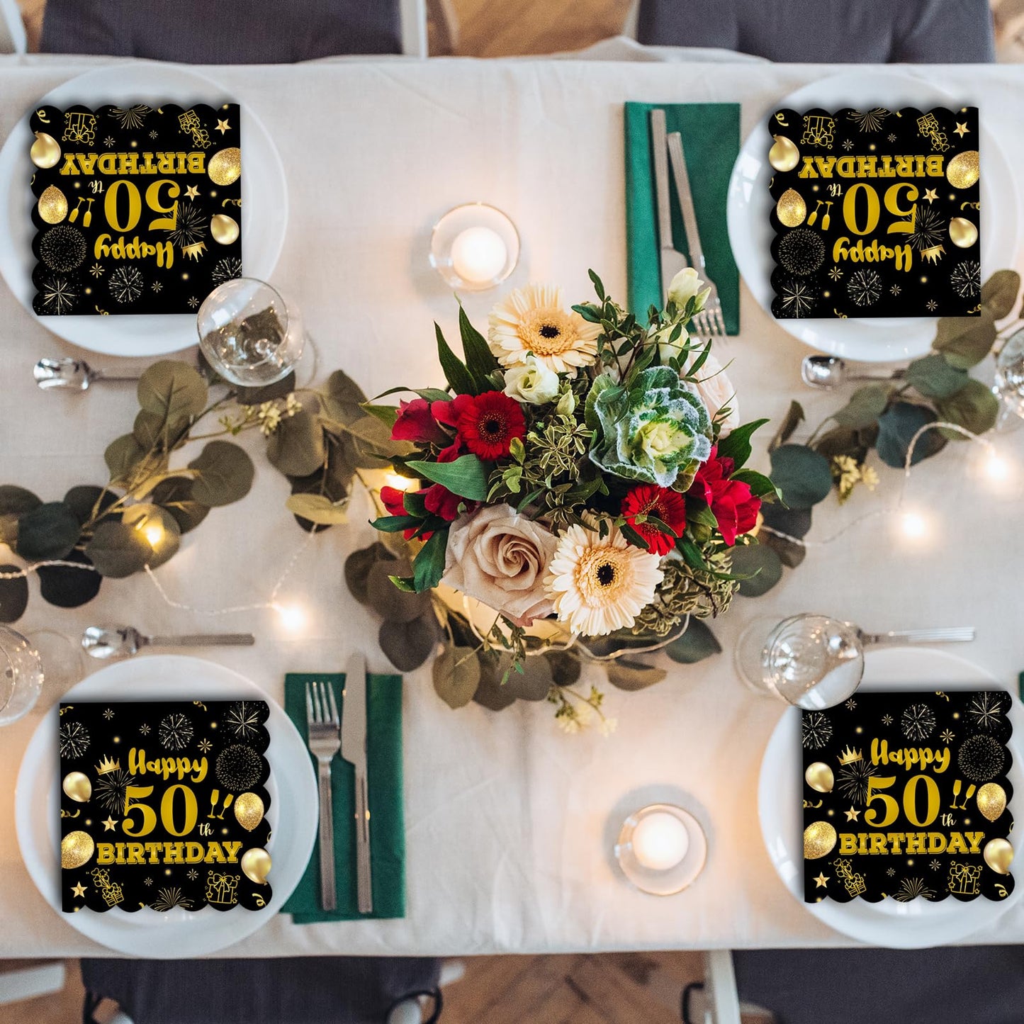 50pcs 40th Birthday Paper Napkins,13 x 13 inch Black and Gold Scalloped Dessert Cocktail Napkins Disposable Party Men Women Napkins 540th Birthday Decorations