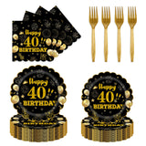 EVYIENEN 96Pcs 60th Birthday Party Tableware Set,Back in 1965 Birthday Party Decorations Supplies, Disposable Black and Gold 60th Birthdays Paper Plates Napkins Forks Favors for Men Women, Serve 24