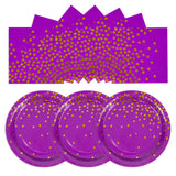 50PCS Purple and Gold Foil Dessert Plates and Napkins Set – 25x 7" Plates, 25x 6.5" Napkins for Birthdays, Weddings & Graduations