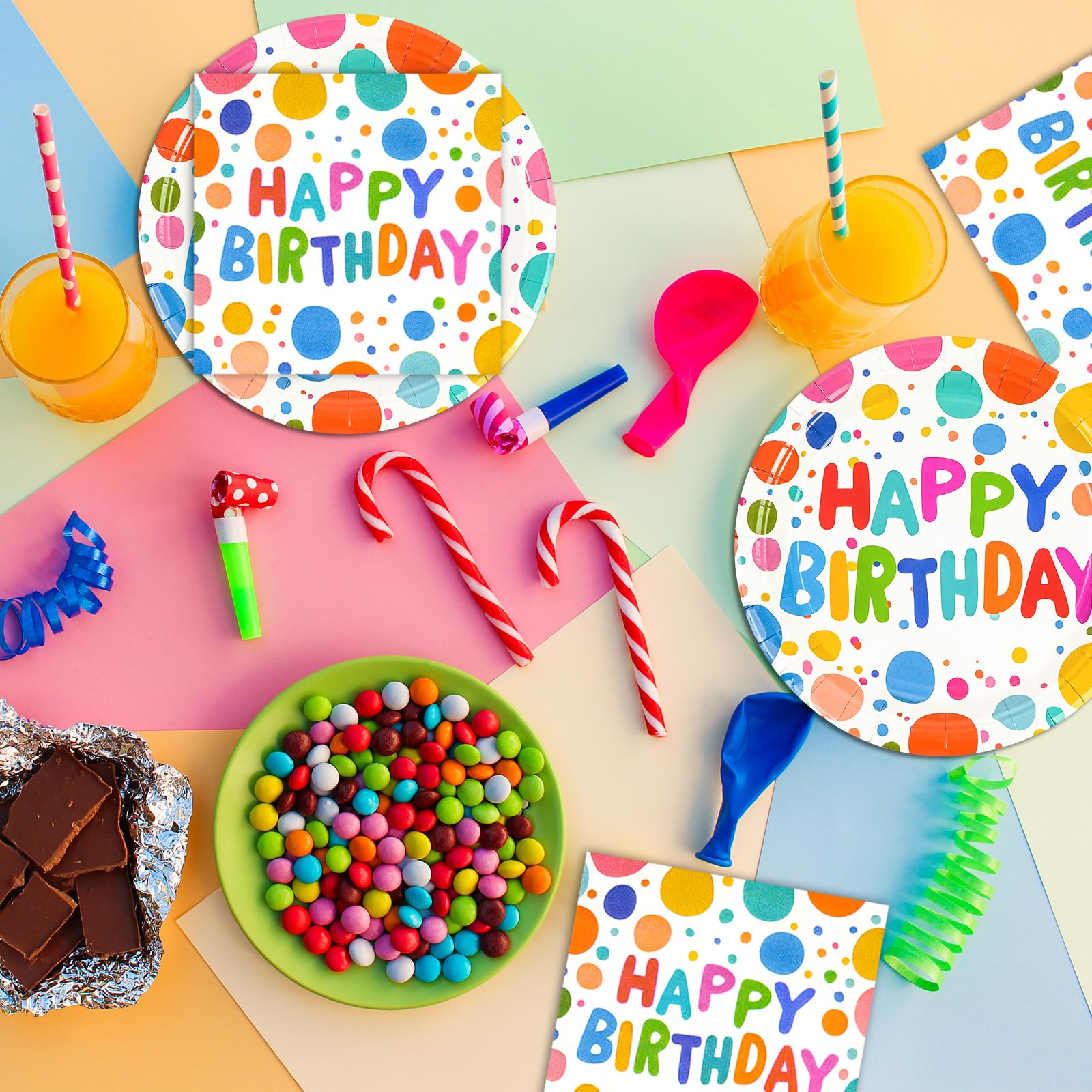 40PCS Happy Birthday Party Plates and Napkins,Includes Disposable Paper Plates and Napkins Birthday Dots Design Party Supplies for Adults and Kids Decorations (20 Guests )