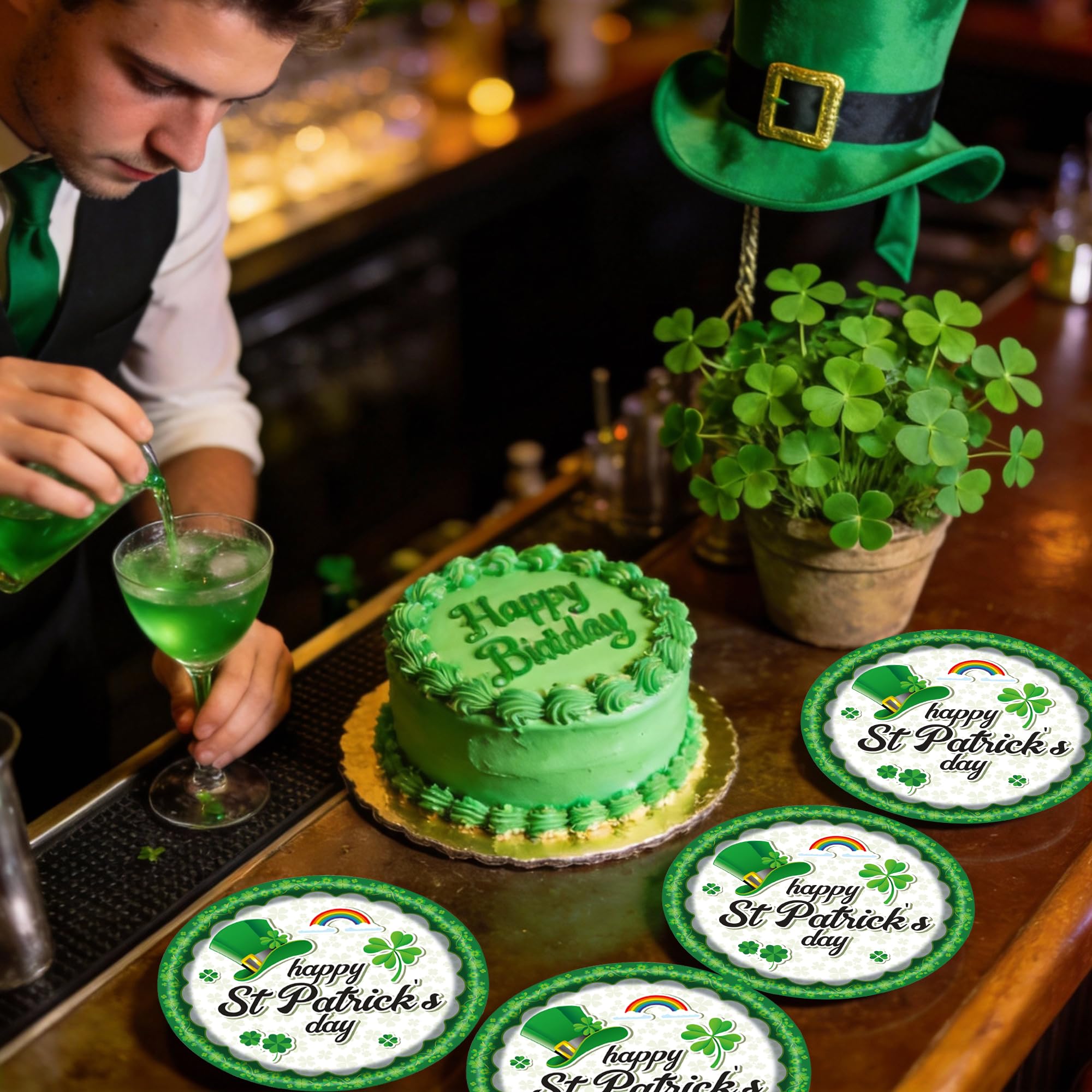 EVYIENEN 50PCS St. Patrick's Day 7-Inch Paper Plates - Green and White Lucky Shamrock Dessert Plates, Disposable Dinner Decorations for St. Patrick's Day Irish Party Supplies