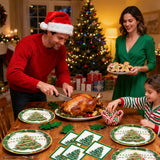 EVYIENEN 150 Pcs Christmas Plates and Napkins,Christmas Tree Party Supplies Merry Christma Disposable Paper Plates Napkins Dinnerware Set for Holiday Party Table Supplies