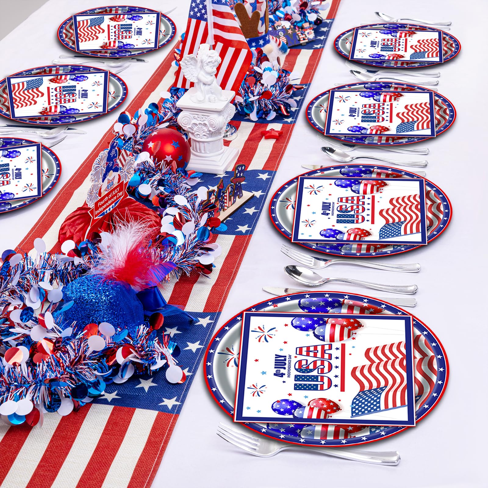 40Pcs 4th of July Paper Plates and Napkins Party Supplies Set,American Flag Dinnerware Disposable Paper Dinner Plates and Napkins for Memorial Day Veterans Day Serves 20 Guests