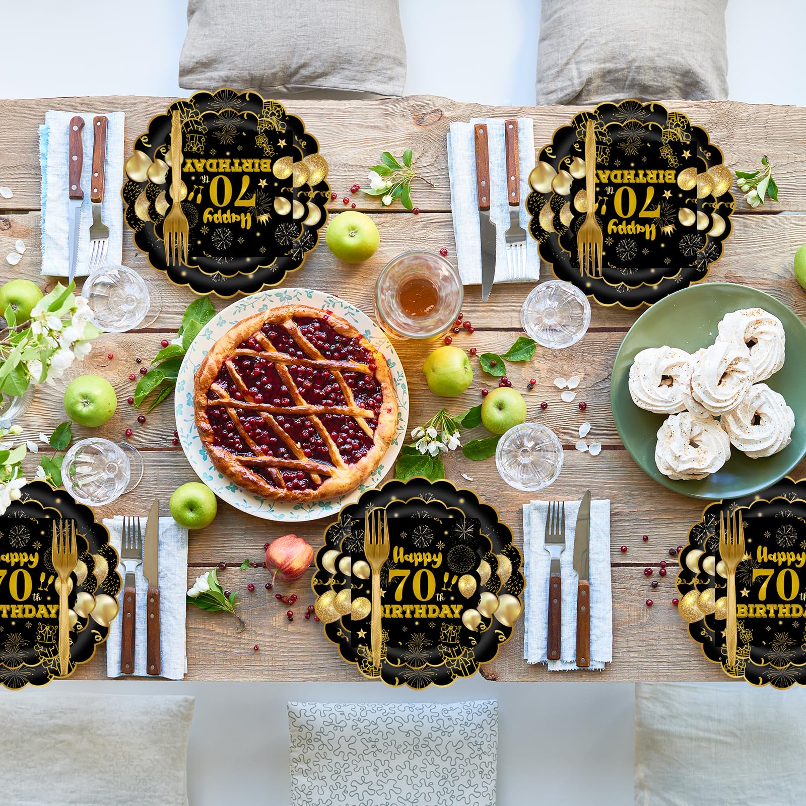 EVYIENEN 96Pcs 60th Birthday Party Tableware Set,Back in 1965 Birthday Party Decorations Supplies, Disposable Black and Gold 60th Birthdays Paper Plates Napkins Forks Favors for Men Women, Serve 24