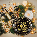 50Pcs 40th Birthday Paper Plates, 9 Inch Black and Gold Disposable Dessert Plates for Men and Women, 40th Birthday and Wedding Party