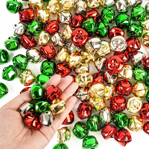 120Pcs Jingle Bells for Crafts 3/5 Inch, 4 Color Mix DIY Bells for Christmas Pet and Party Decorations and Home