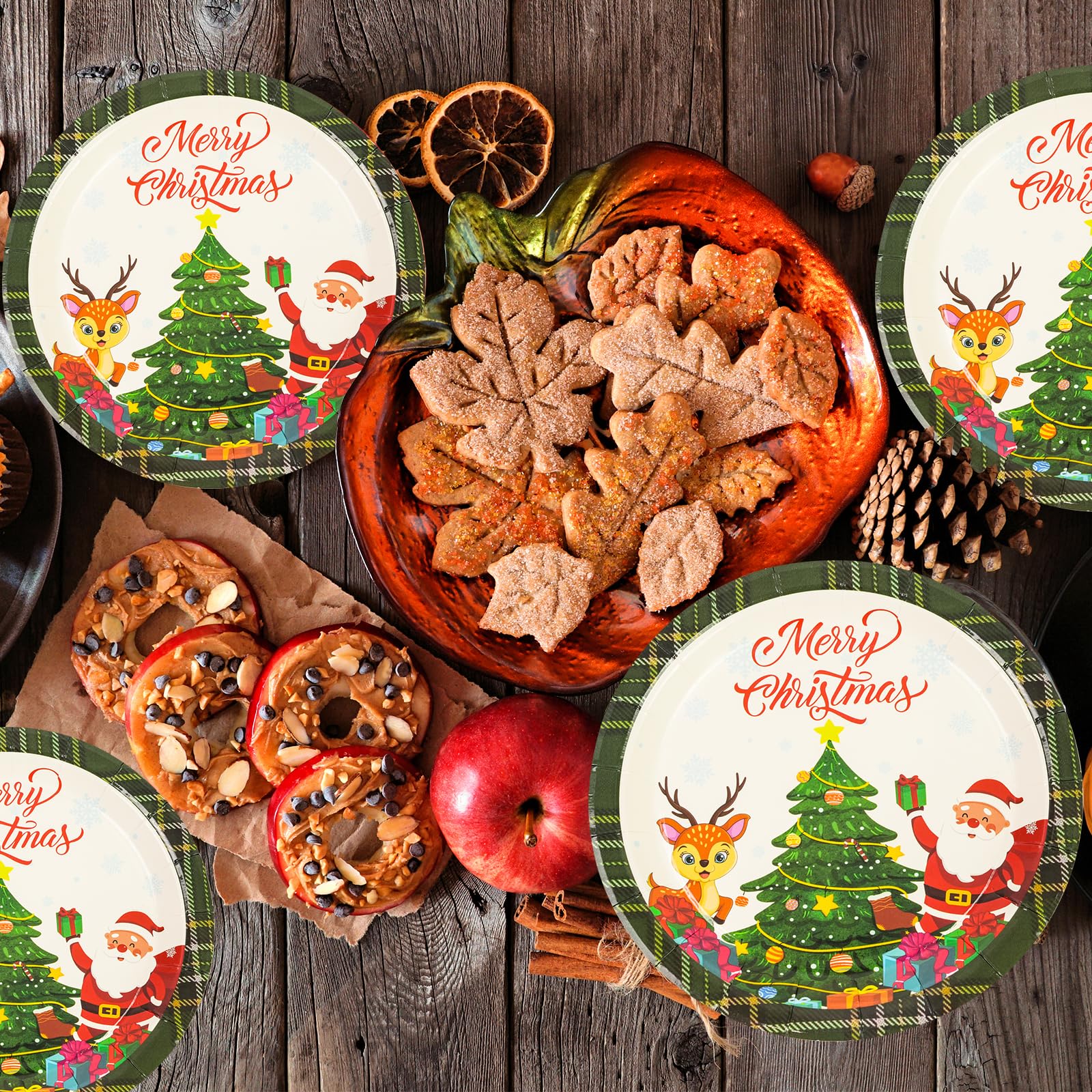 EVYIENEN 50pcs Disposable 7 Inch Paper Plates - Dessert Plates With Merry Christmas Letters, Party Decoration Supplies