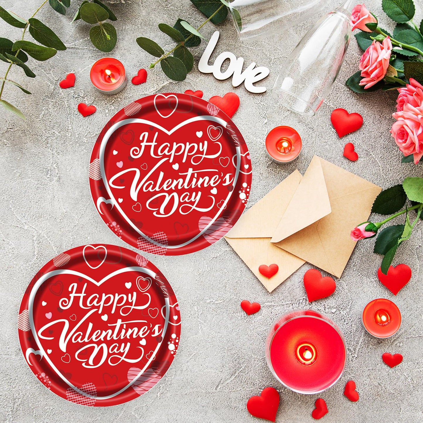 EVYIENEN 75 Pcs Valentine's Paper Plates and Napkins Party Supplies,Red Disposable Paper Plates Napkins and Forks Party Heart Tableware for Valentines Party Engagements Decorations-Serves 25